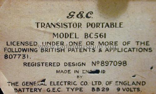 All Transistor BC561; GEC, General (ID = 1115080) Radio