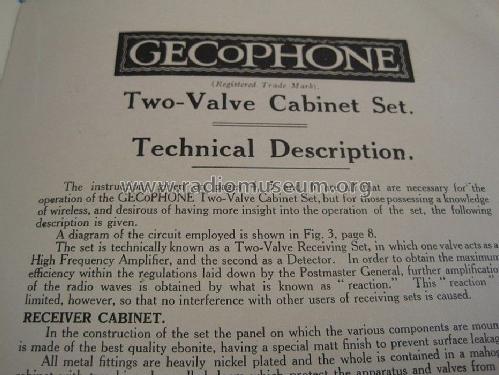 Gecophone Two-valve Cabinet Set BC2001; GEC, General (ID = 1703306) Radio