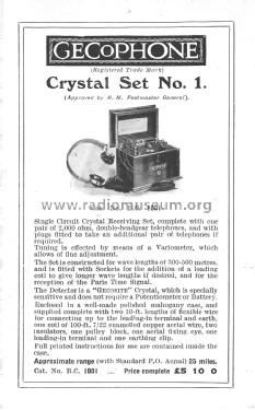 Gecophone Crystal Detector Set No.1 BC1001 or No. 1; GEC, General (ID = 2078643) Galène