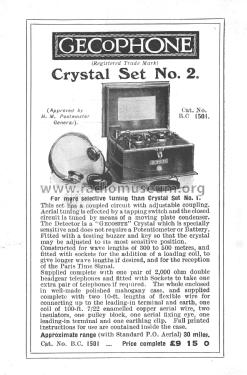 Gecophone Crystal Detector Set No.2 BC1501; GEC, General (ID = 2078650) Crystal