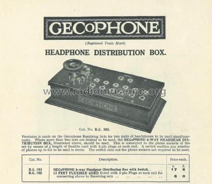 Headphone distribution box BC103; GEC, General (ID = 2082211) Divers