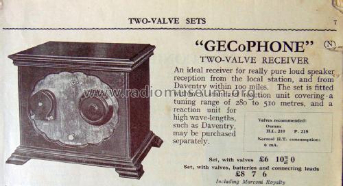 Gecophone Two-Valve Receiver; GEC, General (ID = 2398792) Radio