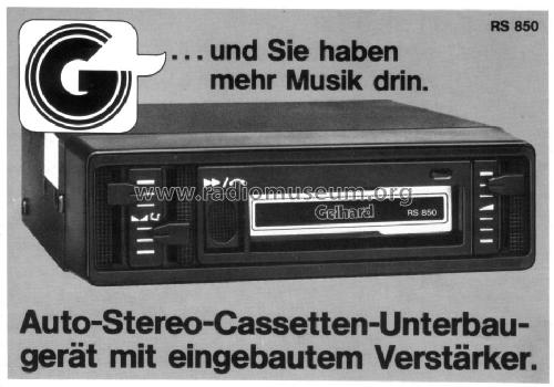 Auto-Stereo-Cassetten-Unterbau RS850; Gelhard GmbH & Co.KG (ID = 466468) R-Player