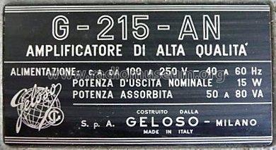 Amplificatore G215AN; Geloso SA; Milano (ID = 641108) Ampl/Mixer