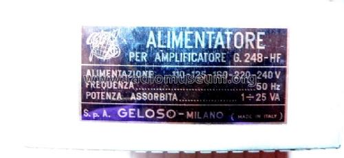 Amplificatore Monofonico Alta Fedeltà G248-HF; Geloso SA; Milano (ID = 1527079) Ampl/Mixer