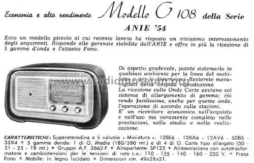 G108; Geloso SA; Milano (ID = 141727) Radio