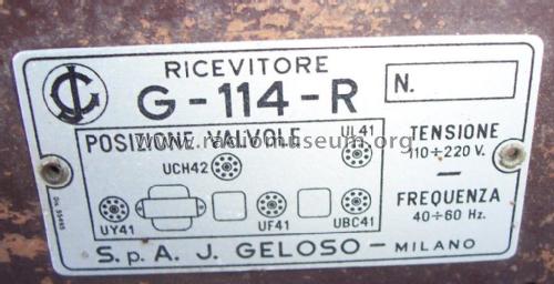 G114 /R; Geloso SA; Milano (ID = 2228366) Radio