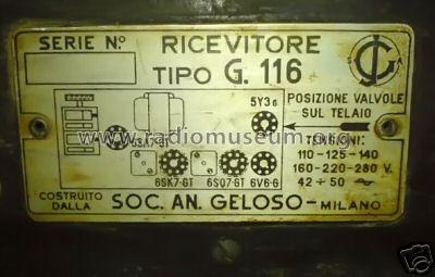 G116; Geloso SA; Milano (ID = 365887) Radio