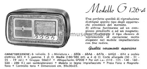 G126A; Geloso SA; Milano (ID = 141216) Radio