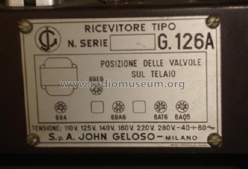 G126A; Geloso SA; Milano (ID = 359581) Radio