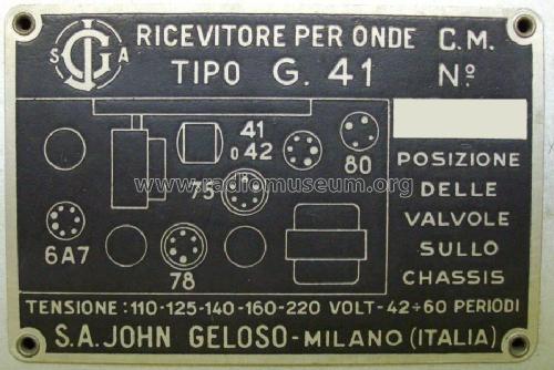 G41; Geloso SA; Milano (ID = 803018) Radio