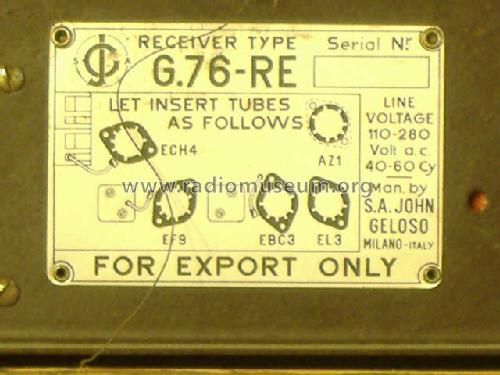 G76RE Export only; Geloso SA; Milano (ID = 1104918) Radio