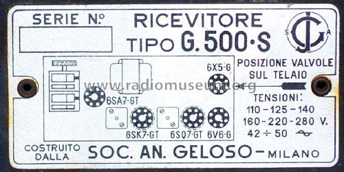 G. 500 S; Geloso SA; Milano (ID = 1495763) Radio