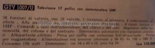 GTV1007/U; Geloso SA; Milano (ID = 1019874) Television
