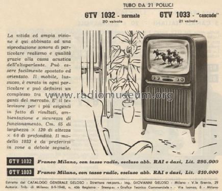 GTV1032; Geloso SA; Milano (ID = 924376) Television