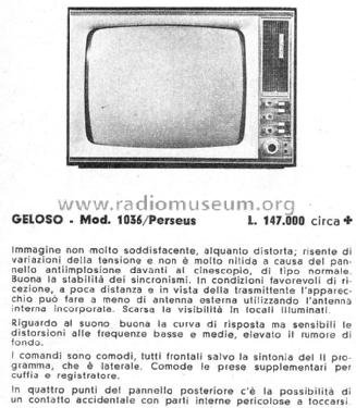 Perseus GTV1036; Geloso SA; Milano (ID = 2861928) Televisión