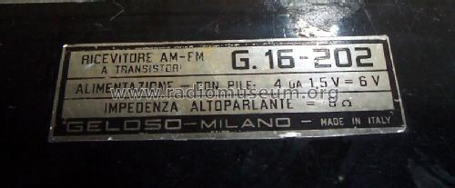 Ricevitore AM-FM G16/202; Geloso SA; Milano (ID = 1420214) Radio