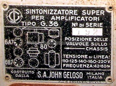 Super G36; Geloso SA; Milano (ID = 698347) Radio