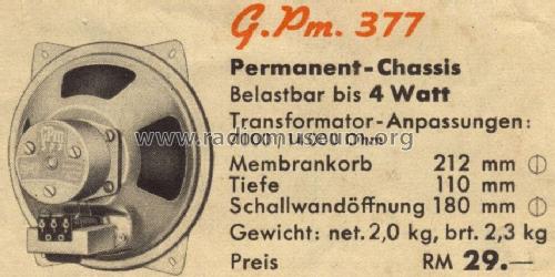 Permanent-Chassis GPm377; Gemeinschaftserzeugn (ID = 1434761) Lautspr.-K