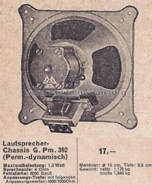Lautsprecherchassis GPm 392; Gemeinschaftserzeugn (ID = 1727727) Speaker-P