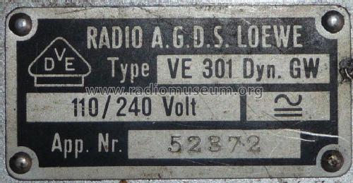 Volksempfänger VE 301 Dyn GW; Loewe-Opta; (ID = 625653) Radio