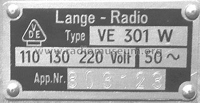 Volksempfänger VE301W; Lange GmbH, Johannes (ID = 599076) Radio