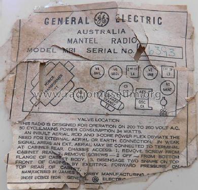 Mantel Radio MR1 ; General Electric- (ID = 2399779) Radio