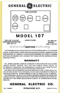 107 ; General Electric Co. (ID = 2878420) Radio