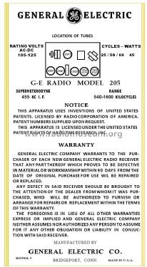 205 ; General Electric Co. (ID = 2942367) Radio