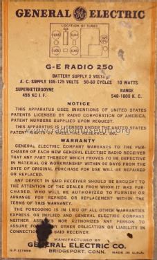 250 ; General Electric Co. (ID = 2608802) Radio