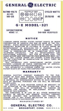 321 ; General Electric Co. (ID = 3007018) Radio