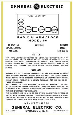 60 ; General Electric Co. (ID = 2938474) Radio