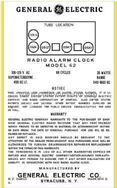 62 ; General Electric Co. (ID = 2944943) Radio