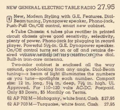 702 ; General Electric Co. (ID = 2104953) Radio