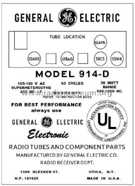 914-D ; General Electric Co. (ID = 2787326) Radio