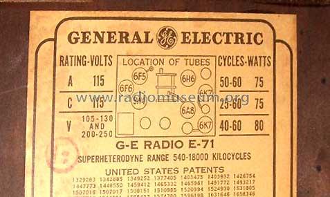 All-Wave E-71 ; General Electric Co. (ID = 405880) Radio