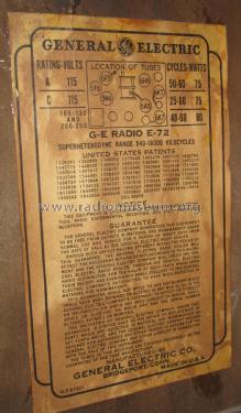 All-Wave E-72 ; General Electric Co. (ID = 2311303) Radio
