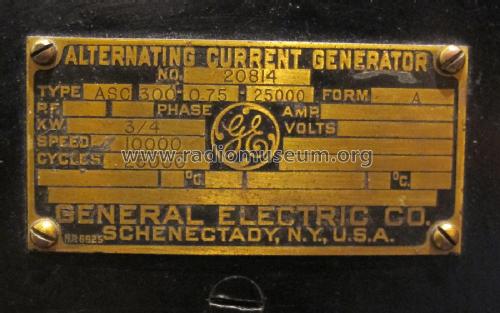 Alternating Current Generator, Alexanderson type Type ASC 300-0.75-25000; General Electric Co. (ID = 2339615) Commercial Tr