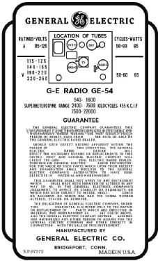 GE54 ; General Electric Co. (ID = 2999640) Radio