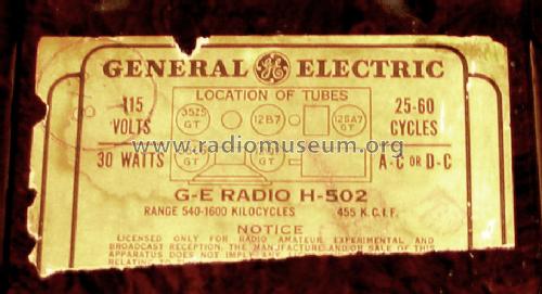 H-502 ; General Electric Co. (ID = 248395) Radio