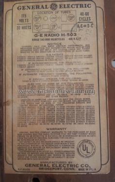 H-503 ; General Electric Co. (ID = 1582072) Radio