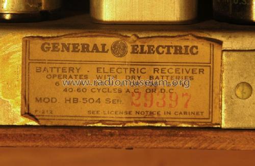 HB-504 ; General Electric Co. (ID = 1450221) Radio