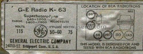 K-63 ; General Electric Co. (ID = 386228) Radio