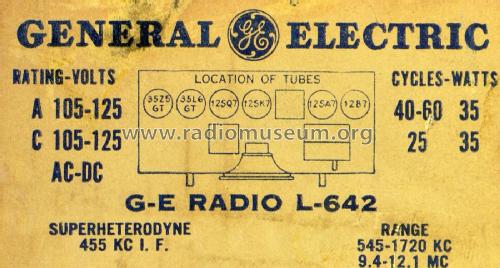 L-642 ; General Electric Co. (ID = 2586562) Radio