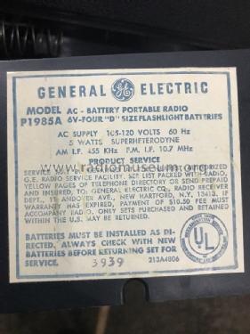 World Monitor P1985A; General Electric Co. (ID = 2243810) Radio