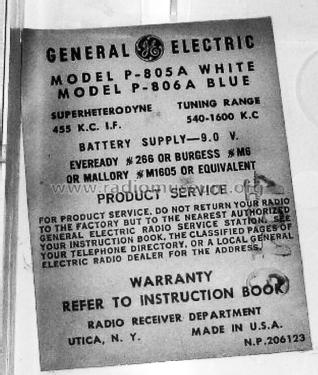 P805A ; General Electric Co. (ID = 1462864) Radio