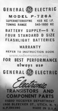 All Transistor P-726A; General Electric Co. (ID = 1611293) Radio