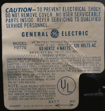 P977B ; General Electric Co. (ID = 1197505) Radio