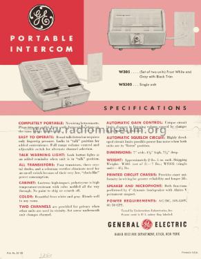 Portable Intercom W305 ; General Electric Co. (ID = 3155976) Misc