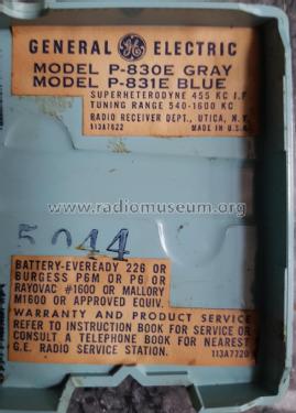 Six Transistor P831E ; General Electric Co. (ID = 2626367) Radio